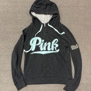PINK Victoria’s Secret Black Half Zip Hoodie Size M Script Logo 1634